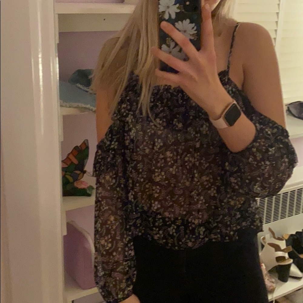 UO floral cold shoulder sheer top